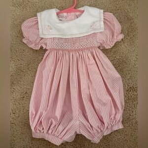 90s Allison Ann Smocked Bubble Striped Baby Romper